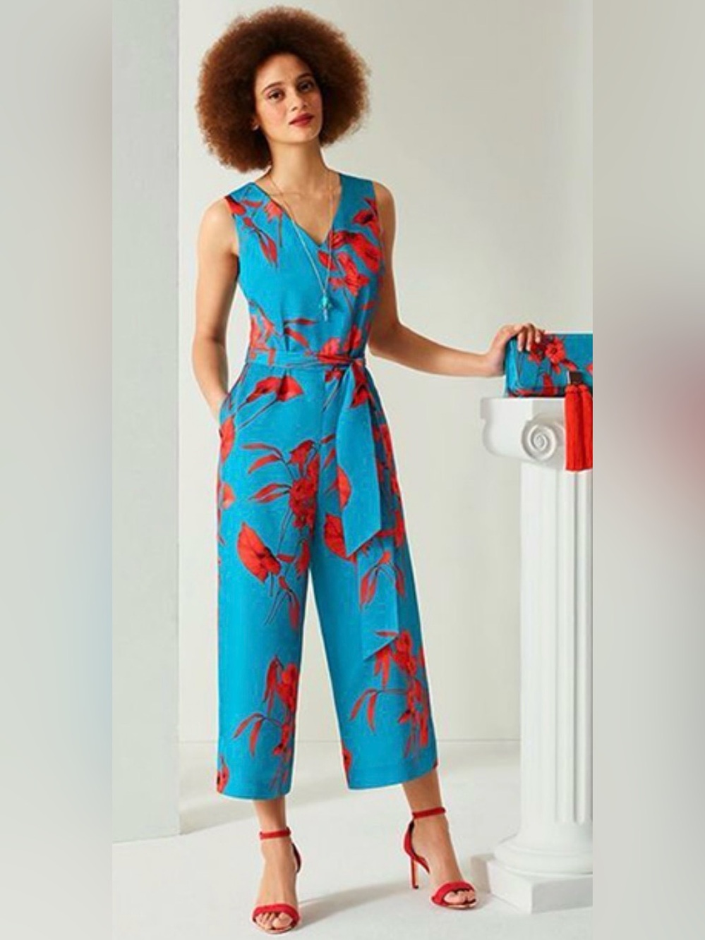 Ted Baker Laylas Print Tie Waist Sleeveless Wide Leg Jumpsuit Floral Jumpsuit